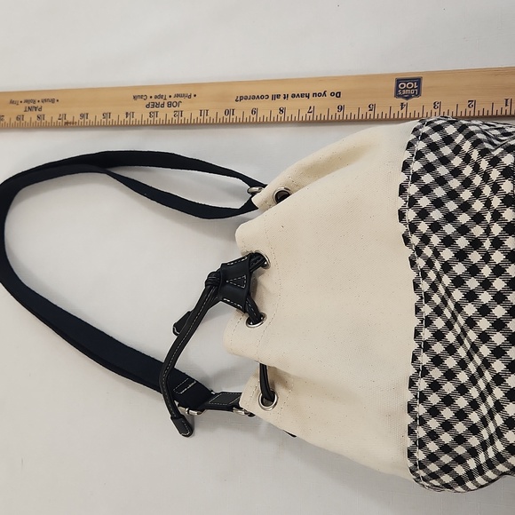 Lands End Cream Black Gingham Small Bucket Bag - Picture 7 of 7